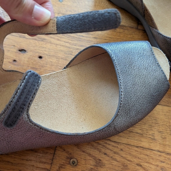 Dansko Marcy Metallic Gray Peep-Toe Sandals - Picture 5 of 9